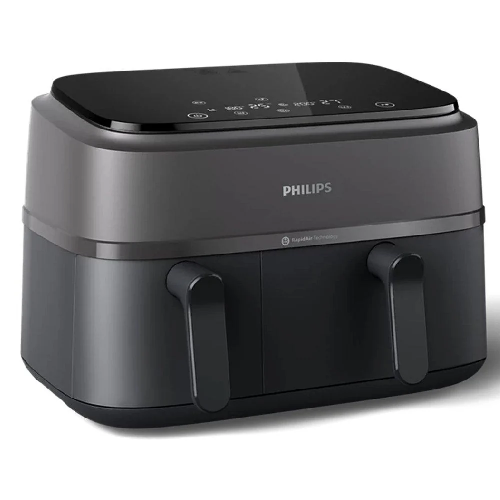 Philips Dual Air Fryer NA350/00 – 9L Dual Basket, 2750W RapidAir Plus, 8 Presets, Gray & Black
