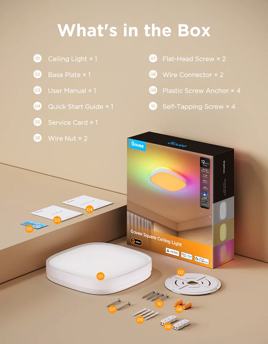 Govee 30cm RGBWW + RGBIC Smart Square Ceiling Light - H80A4