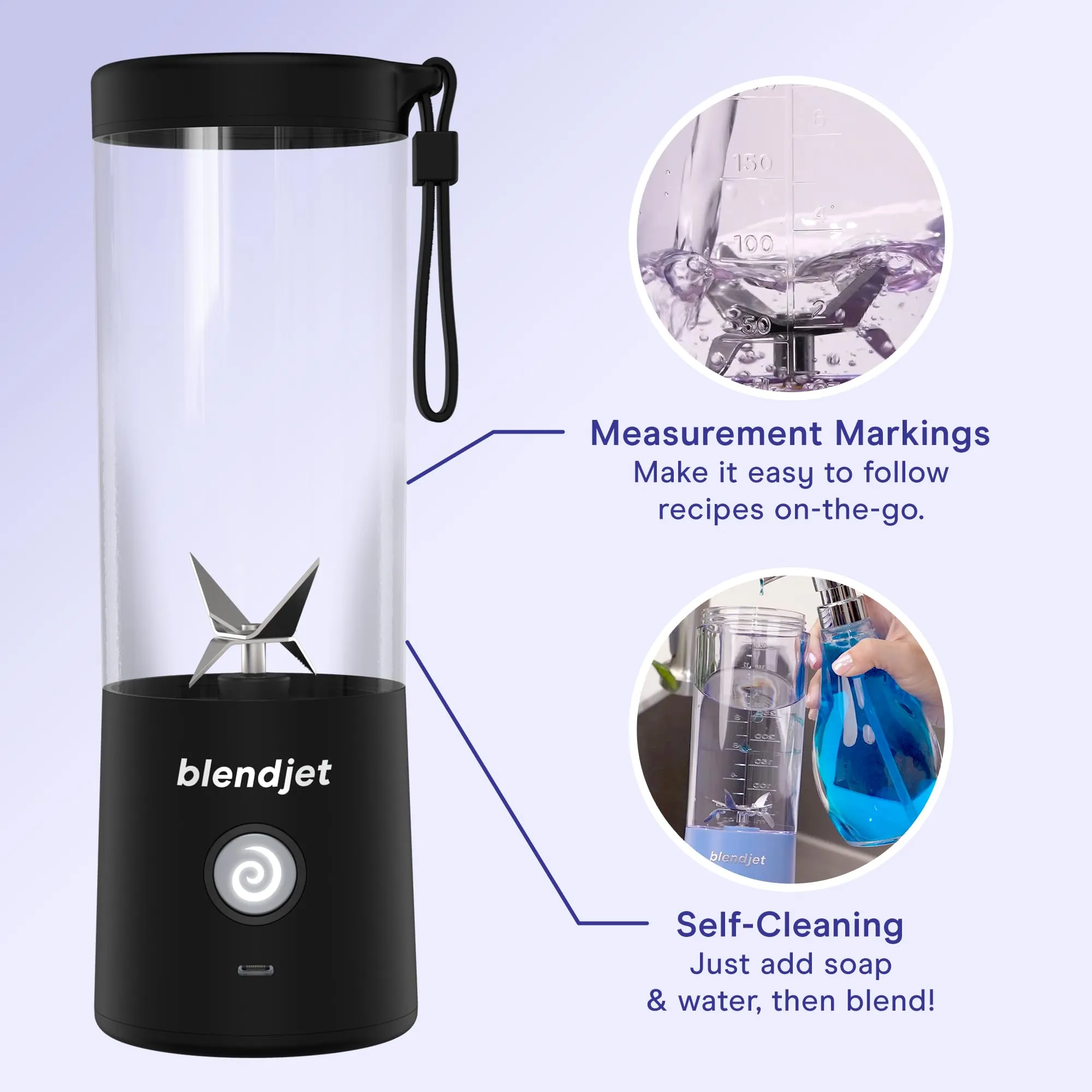 Blendjet V2 Portable Blender 16oz, Smoothie Maker, Fruit Blender, BPA-Free, 475ml, 200W, Sports Bottle, USB-C Rechargeable - Glacier