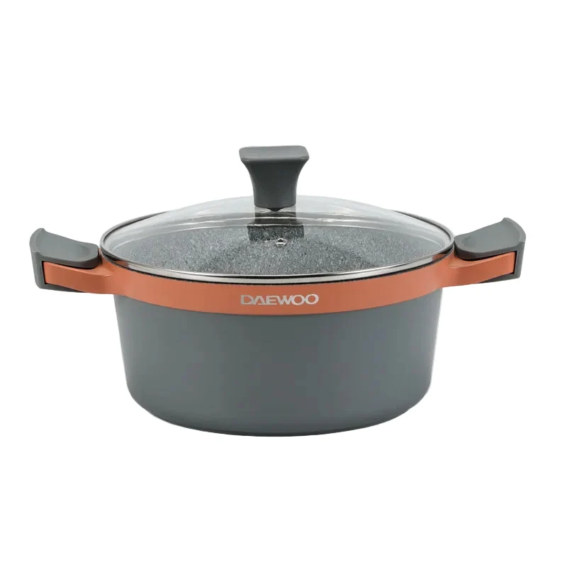 Daewoo H Series 9 Pcs Granite Cooking Set 28, 24, 20 cm Pot, 26 cm Pan with 2 Pcs of Utensil Tools