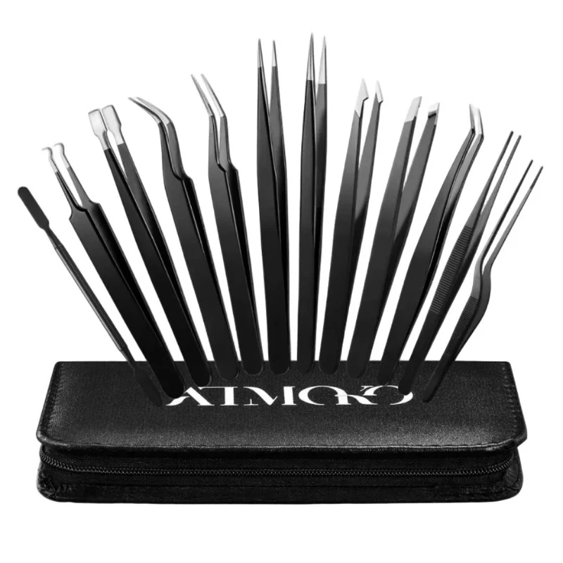 [AMBY039BB] ATMOKO 12-Piece ESD Precision Tweezer Set – Anti-Static Stainless Steel Tools