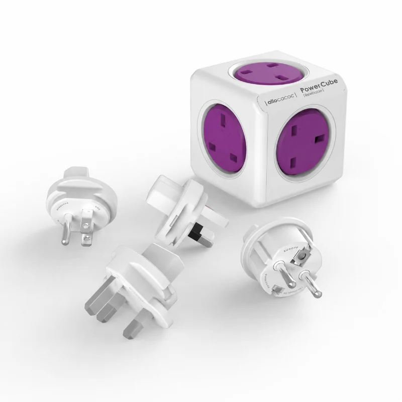 [7600/UKRWPC] PowerCube ReWirable UK – 5-Outlet Travel Power Cube with 4 Interchangeable Plugs