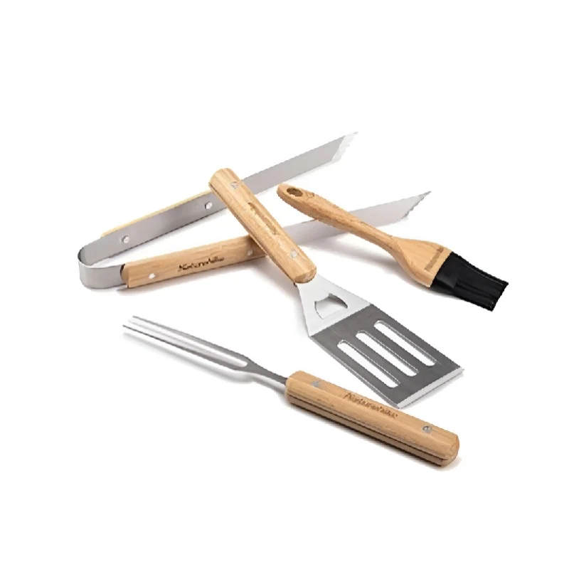 [6927595765623] Naturehike Four-Piece Barbecue Tool Set - Wood + Stainless Steel