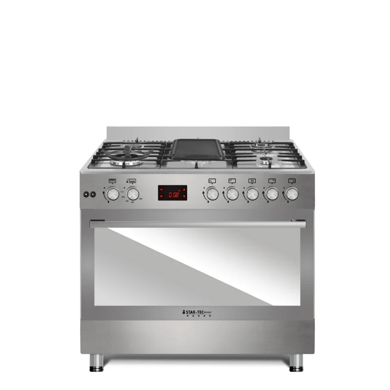 [ST-TLF90-DELUXE] Startec 5 Burner Gas Cooker 90x60cm Deluxe with Grill, Auto Ignition & Digital Timer - Inox