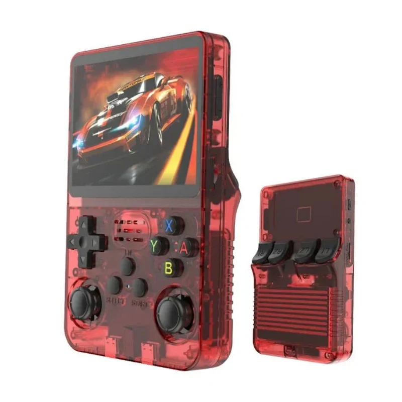 [507936] R36S Retro Handheld Video Game Console with 3.5-Inch IPS Display, 64GB - Transparent Red