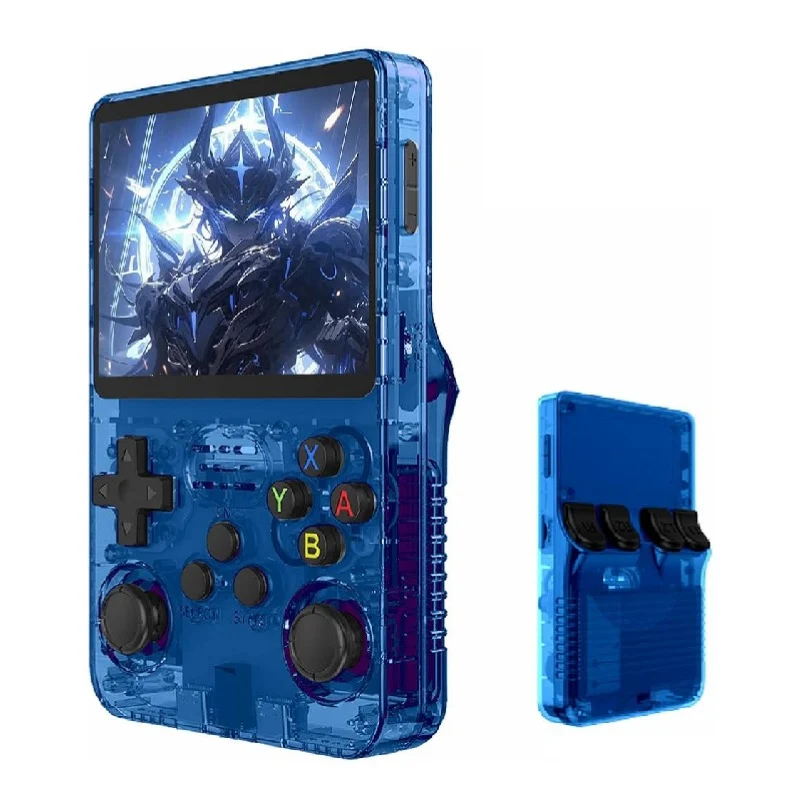 [507938] R36S Retro Handheld Video Game Console with 3.5-Inch IPS Display, 64GB - Transparent Blue