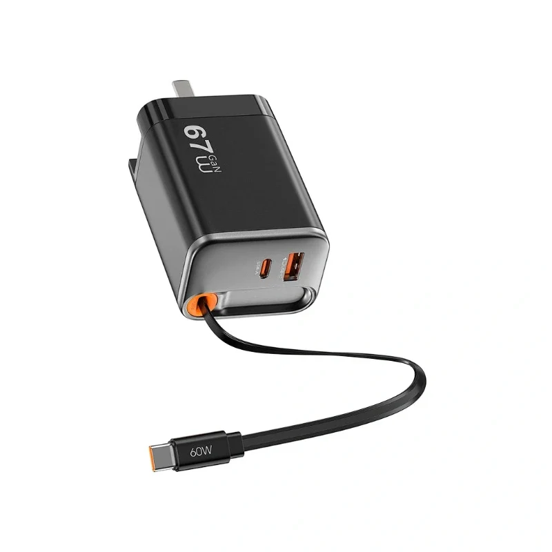 [6977703657302] WiWU Helix Pro Wi-G027 67W GaN Fast Charger with Built-in USB-C Cable