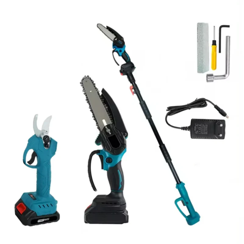 [53-2989] 3-in-1 Portable Electric Cordless Pruning Shear & Chainsaw with Telescopic Pole & 2 Batteries