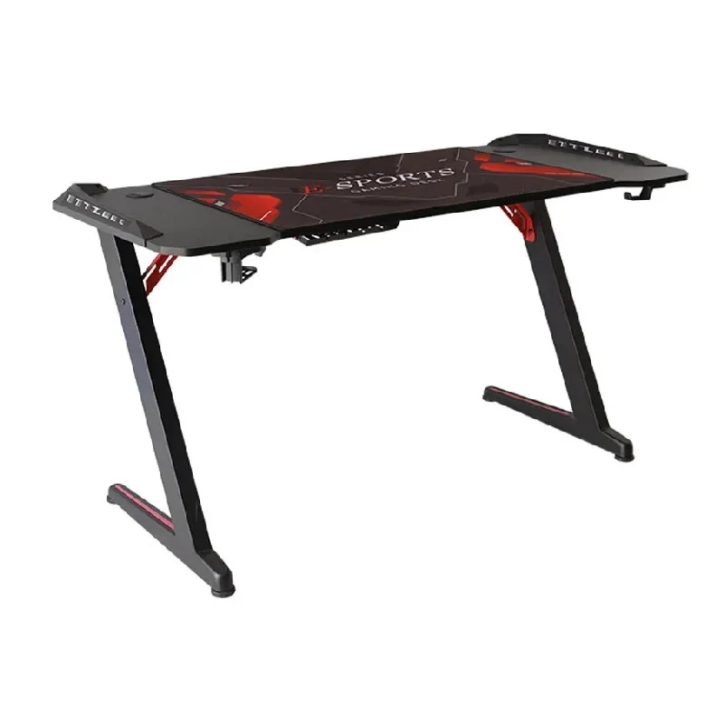 [44115] Gamvity Z-Shaped Gaming Desk with RGB Lighting, Carbon Fiber Surface, Headphone Hook & Cup Holder - 1200 × 600 mm