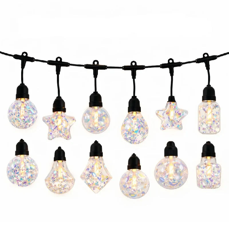 [53-3040] Solar & USB Rechargeable Decorative String Lights with 10 Glass Style Bulbs, 8 Lighting Modes & Auto On/Off - 5M Waterproof Outdoor LED Light Set