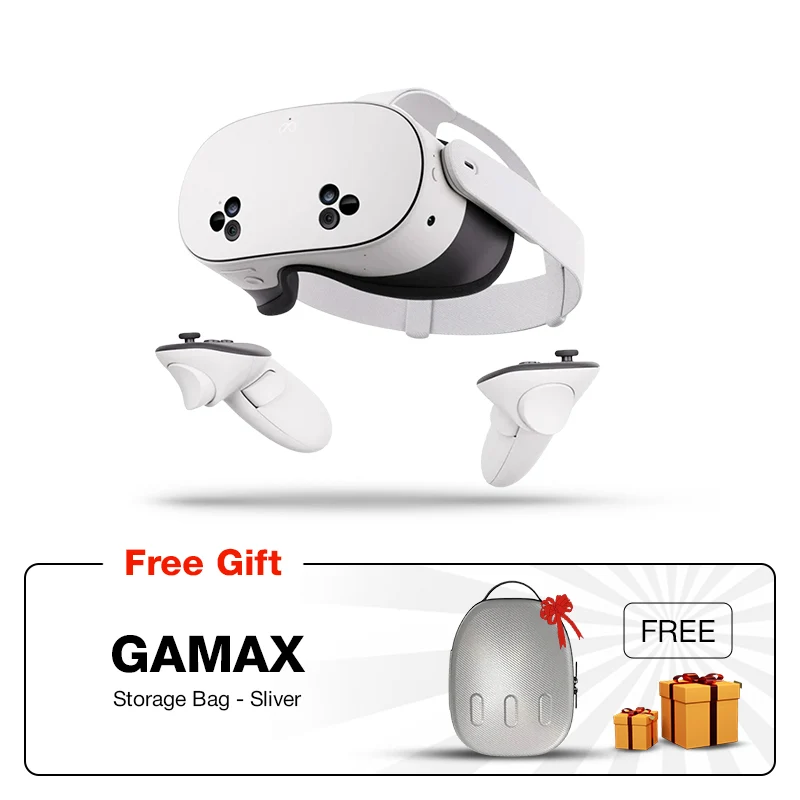 Meta Quest 3S VR Headset, 256GB - White Bundle with Gamax Meta Quest 3 (Model-B) Storage Bag - Sliver