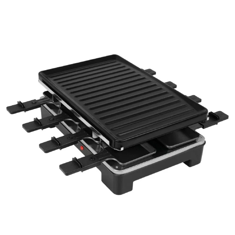 [53-SK08139] SOKANY Raclette Table Grill with 8 Non-Stick Individual Pans for Grilling Meat, Vegetables & Cheese Melting - 1600W