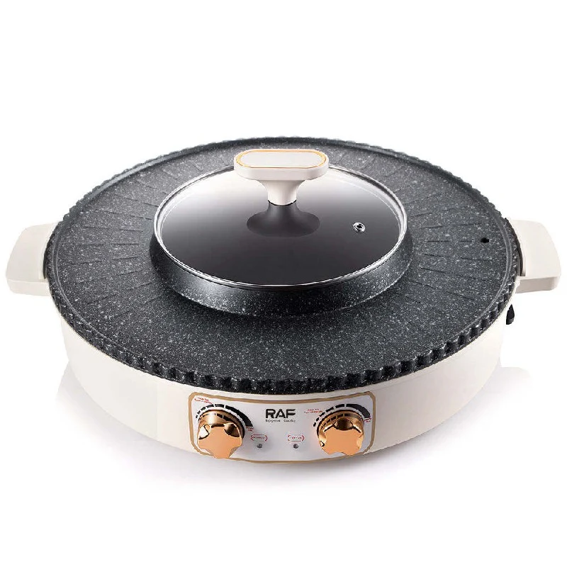 [53-R5477] RAF 2-in-1 Electric BBQ Grill & Hot Pot with 38CM Non-Stick Cooking Plate, 2L Capacity & Dual Temperature Control - 1600W (R.5477)