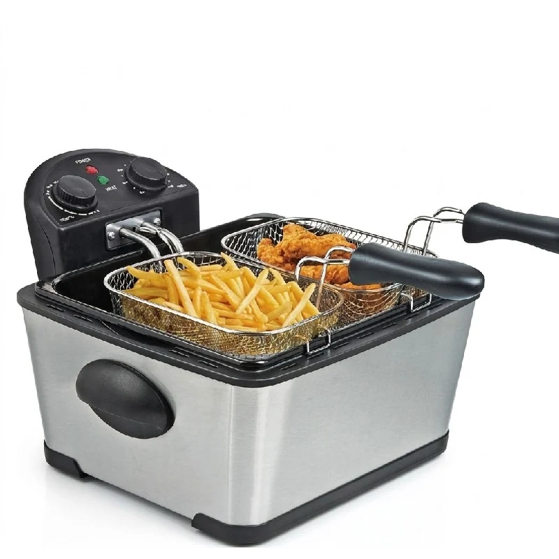 [53-SDF2498] SAYONA 4L Stainless Steel Deep Fryer with Adjustable Thermostat, Timer & Dual Basket System - 2000W