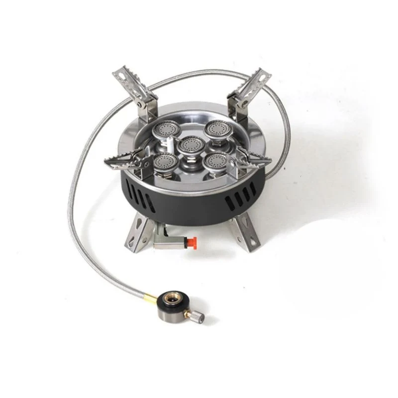 [53-M205] KKF Portable 5-Burner Camping Gas Stove with Windproof, Folding Design & Storage Bag - 11000W