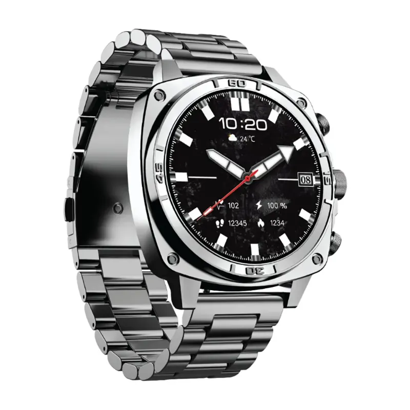 [PD-LFST171-SL] Porodo Chrono Steel Smart Watch with AMOLED Display, Bluetooth Calling & IP68 - Silver