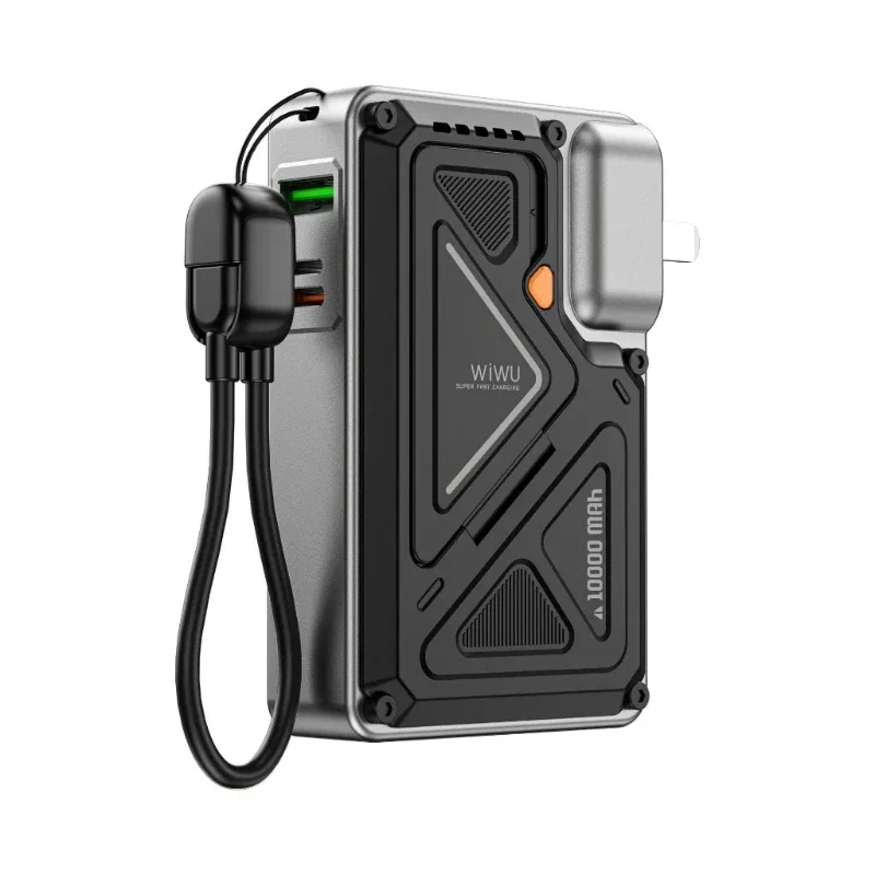 [6977703653595] WiWU Knight Series 10,000 mAh Power Bank – 35W with Integrated CN+UK+EU Plug, Black