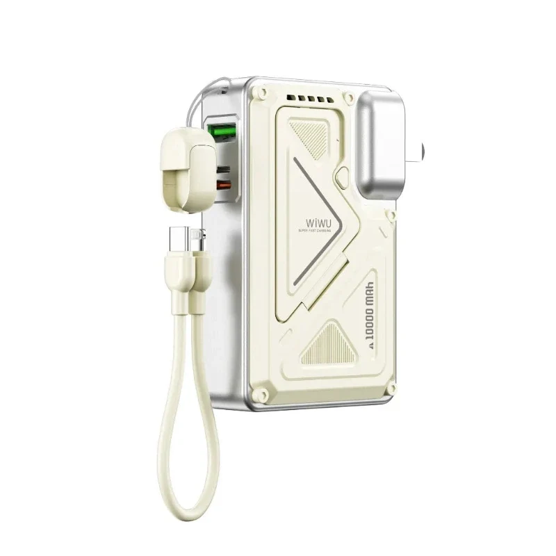 [6977703653601] WiWU Knight Series 10,000 mAh Power Bank – 35W with Integrated CN+UK+EU Plug, White