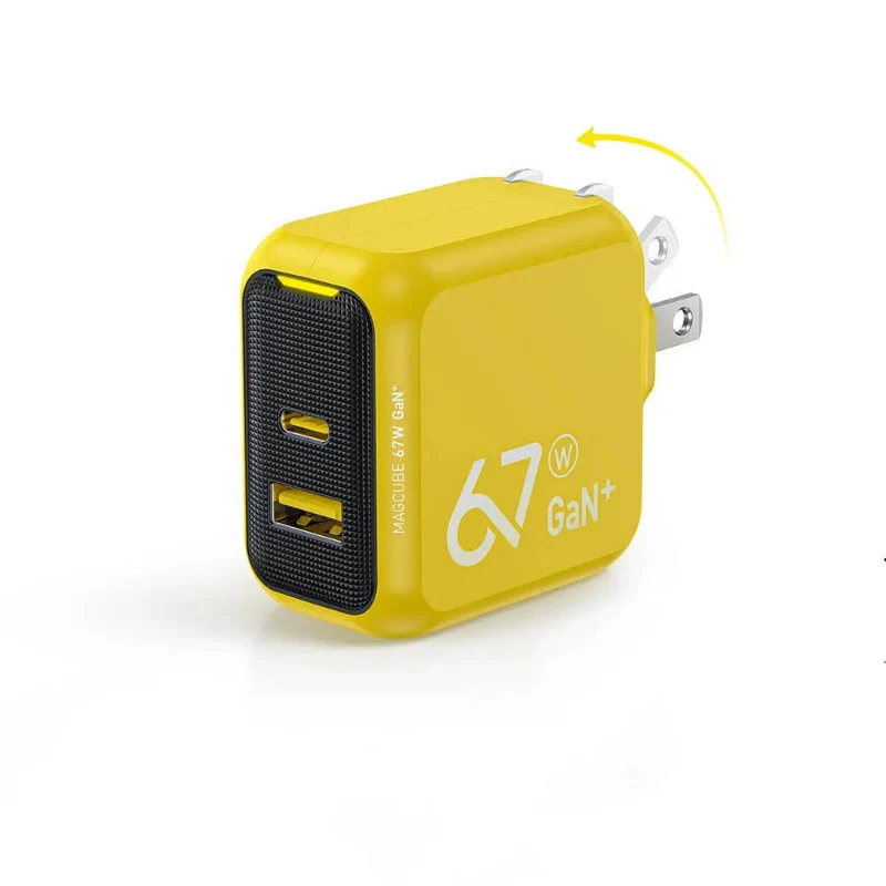 AOHI Magcube 67W Dual-Port GaN Charger – Yellow/Black