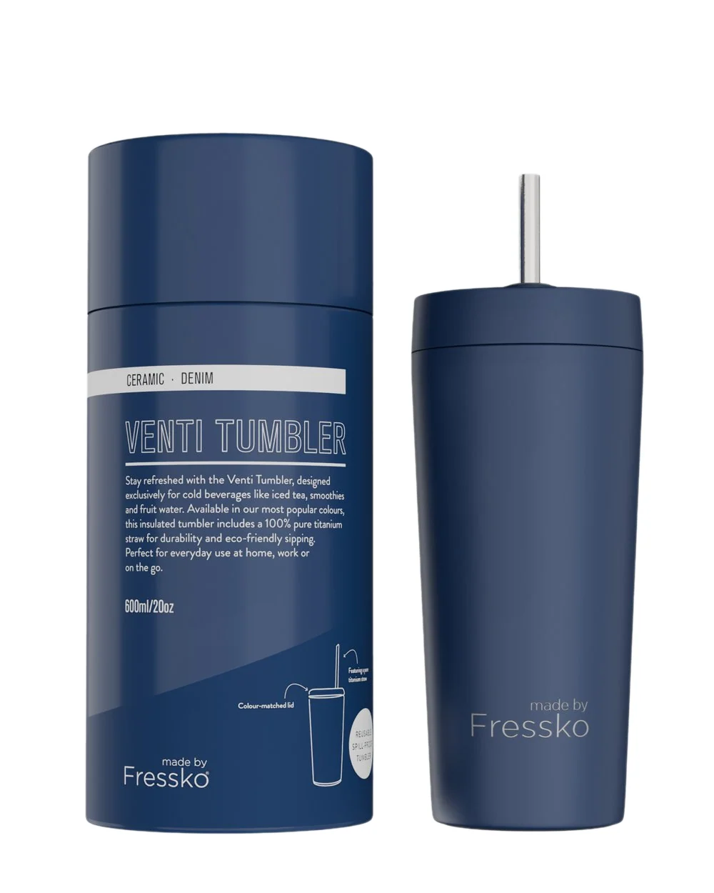 [9350136003330] Fressko Venti Tumbler 600ml / 20oz - Ceramic - Denim (Denim)