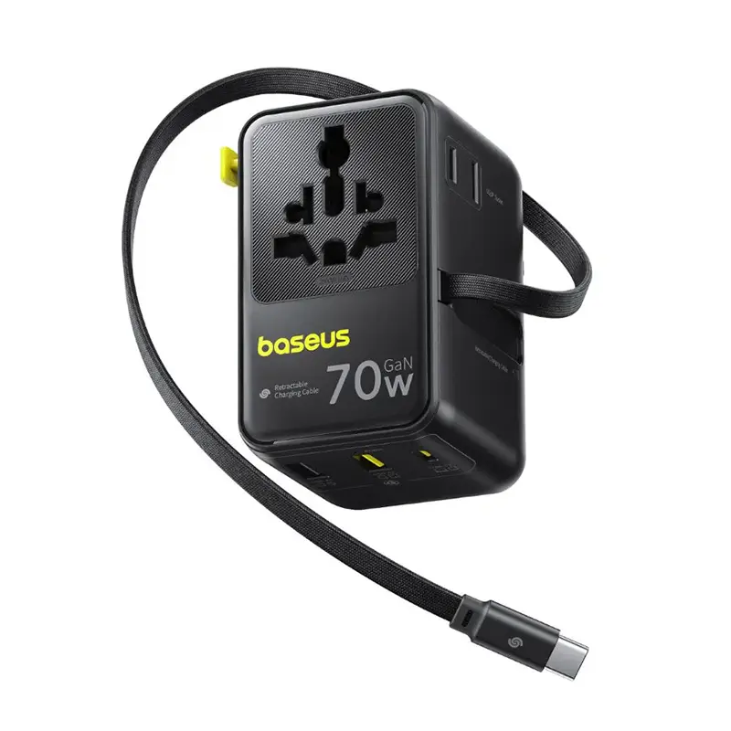 [E0307E00] Baseus EnerCore CG11 6-in-1 Universal Travel Adapter with Retractable Cable 70W - Black