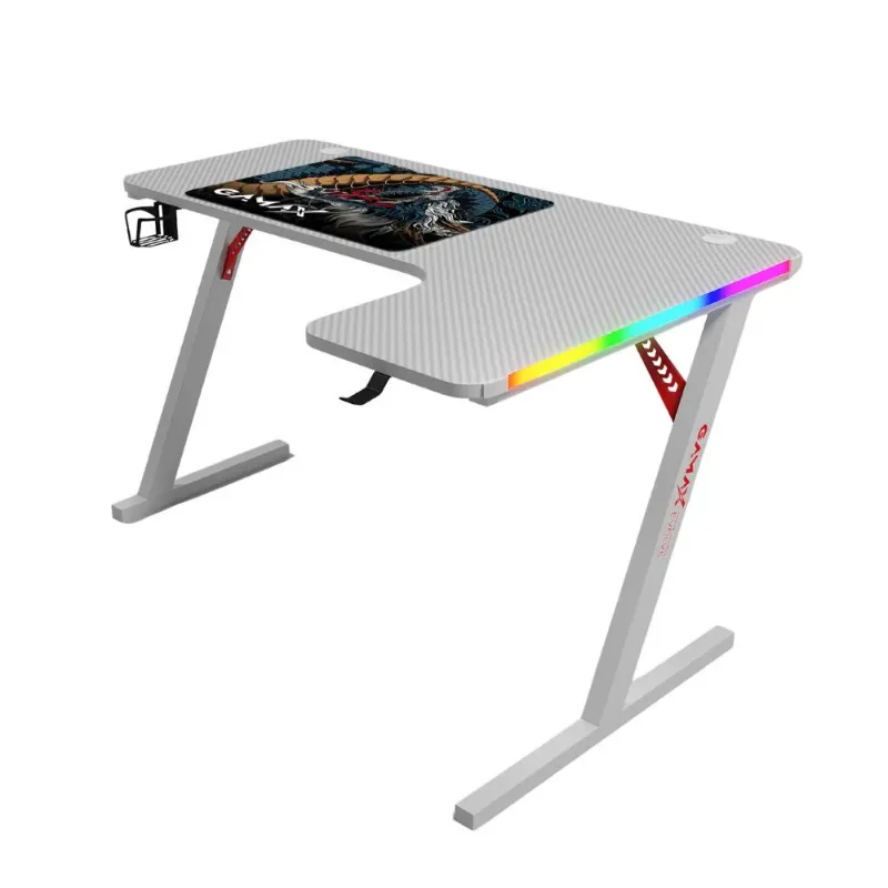 [507931] Gamax P201-RW RGB Carbon Fiber Gaming Table 140x100x74cm with Mousepad (L-Shape Right) - White