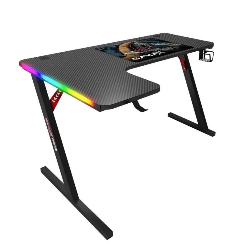 Gamax P201-LB RGB Carbon Fiber Gaming Table 140x100x74cm with Mousepad (L-Shape Left) - Black