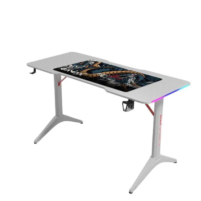 [507926] Gamax D2408W RGB Carbon Fiber Gaming Table 140x60x74cm with Mousepad - White