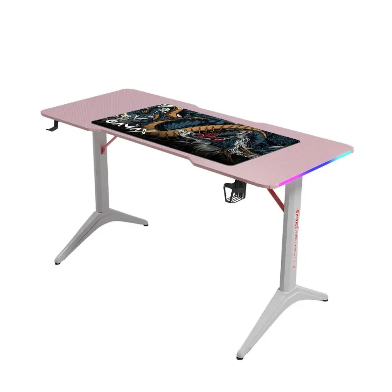 [507924] Gamax D2208P RGB Carbon Fiber Gaming Table 120x60x74cm with Mousepad - Pink & White