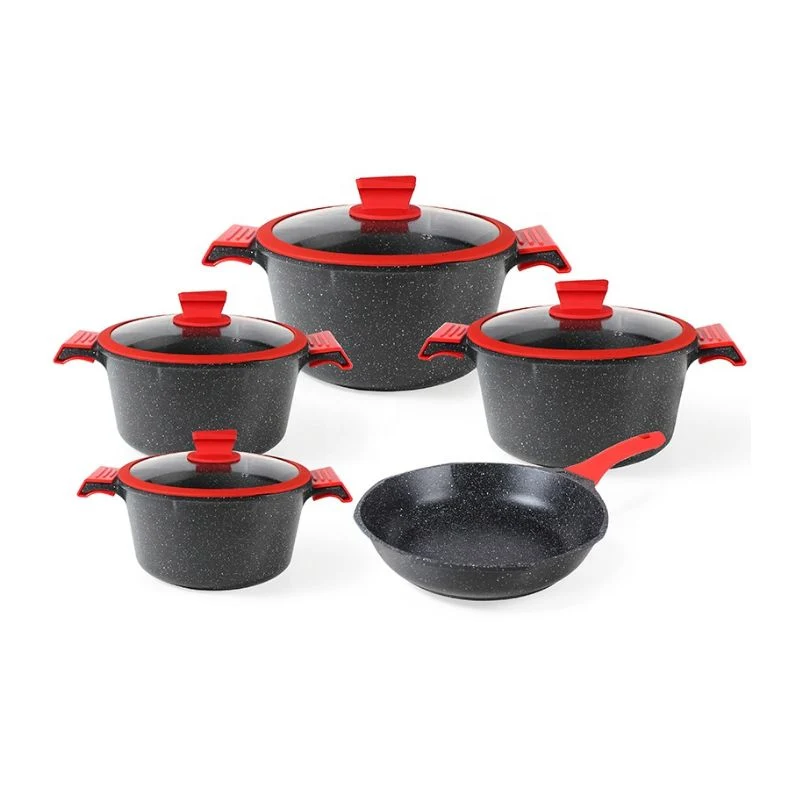[UMC103] OSFE UMC Marble Cookware Set 17 Pcs (32-28-24-20 cm Pots, Pan 28 cm, and 8 Pcs Silicone Protector