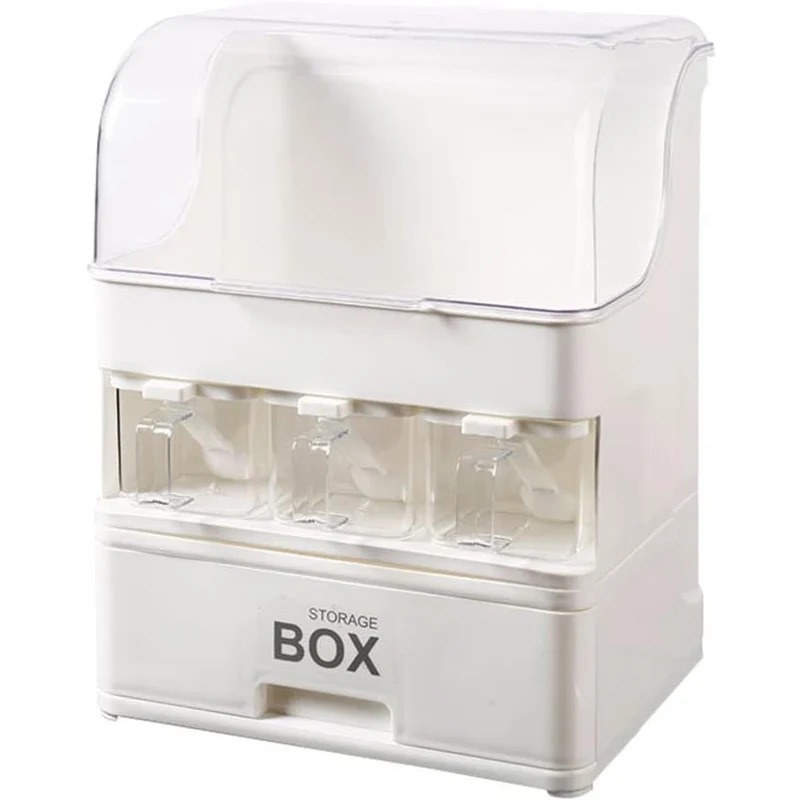 Multifunctional Kitchen Spice Organizer Rack with Dustproof Lid & Condiment Containers