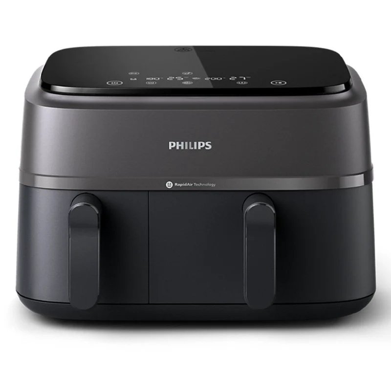 [NA350/00] Philips Dual Air Fryer NA350/00 – 9L Dual Basket, 2750W RapidAir Plus, 8 Presets, Gray & Black