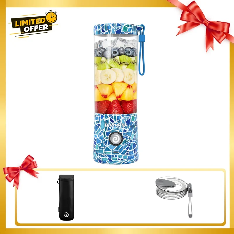 [810053643143-Bundle] Blendjet V2 Portable Blender 475ml, USB-C Rechargeable with Jetsetter Sleeve and Drinking Lid Free - Mosaic
