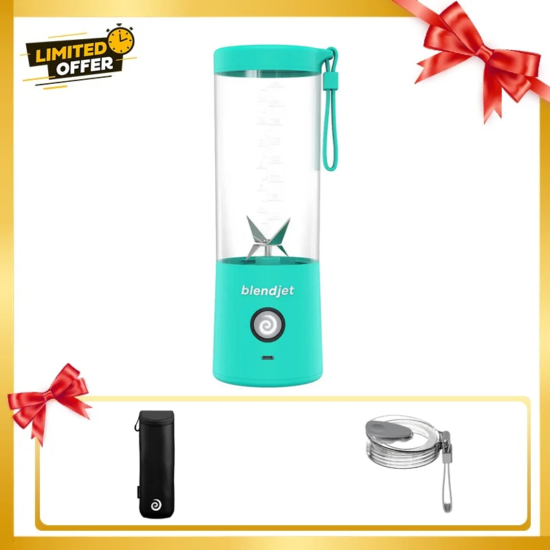 [810053641316-Bundle] Blendjet V2 Portable Blender 475ml, USB-C Rechargeable with Jetsetter Sleeve and Drinking Lid Free - Mint