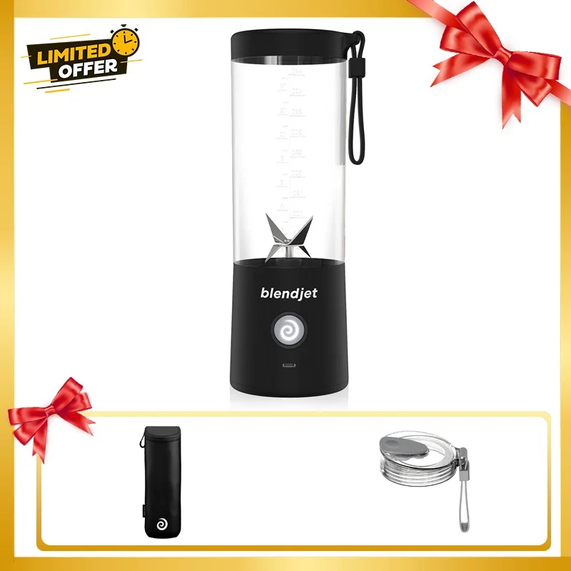 [810053642269-Bundle] Blendjet V2 Portable Blender 475ml, USB-C Rechargeable with Jetsetter Sleeve and Drinking Lid Free - Black