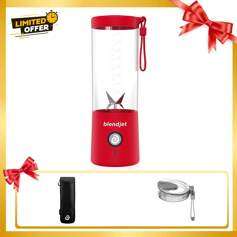 [810053642450-Bundle] Blendjet V2 Portable Blender 475ml, USB-C Rechargeable with Jetsetter Sleeve and Drinking Lid Free - Red