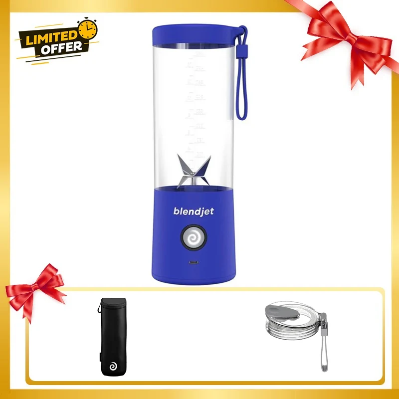 [810053642467-Bundle] Blendjet V2 Portable Blender 475ml, USB-C Rechargeable with Jetsetter Sleeve and Drinking Lid Free - Royal Blue