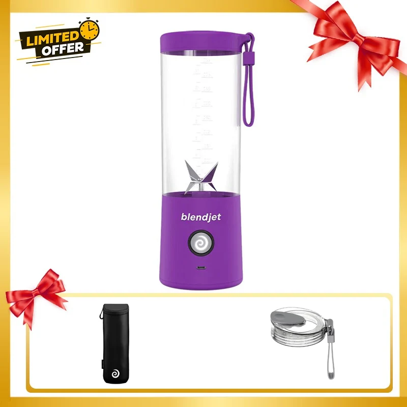 [810053642443-Bundle] Blendjet V2 Portable Blender 475ml, USB-C Rechargeable with Jetsetter Sleeve and Drinking Lid Free - Purple