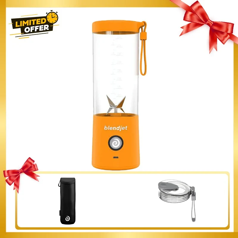 [810053642795-Bundle] Blendjet V2 Portable Blender 475ml, USB-C Rechargeable with Jetsetter Sleeve and Drinking Lid Free - Apricot