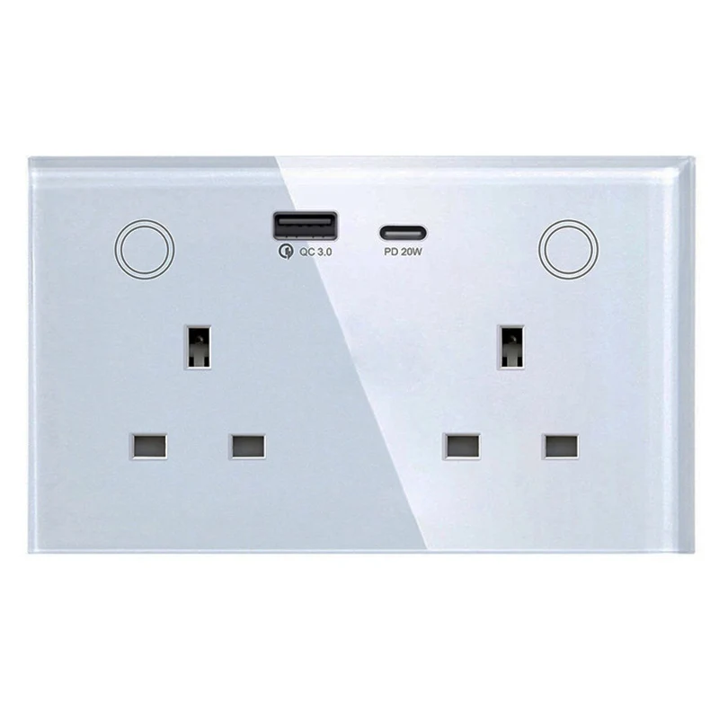 [GP-203-60-91] Gopeta, WiFi 13A UK Double Socket with 2 USB outlets (USB-A & USB-C) (White)