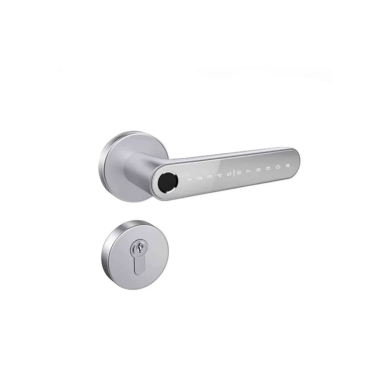 [N33-S] Smart Lock Intelligent Door Handle with Tuya App – Fingerprint, PIN & Card Lock for Wooden Doors (Silver)