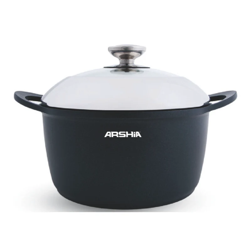 [DC151-1035] Arshia DC151-1035, 28cm Die-Cast Casserole with Glass Lid – Non-Stick Aluminium Cookware