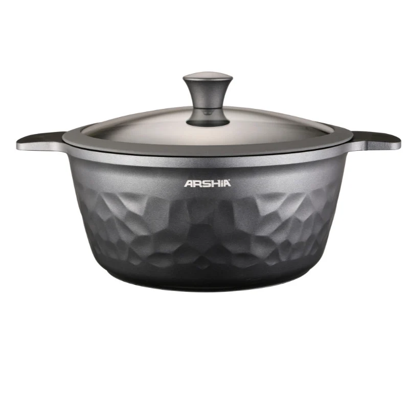 [CO110-3127] Arshia CO110-3127, 28cm Die-Casting Aluminium Casserole With Lid – Diamond Design, Non-Stick Interior