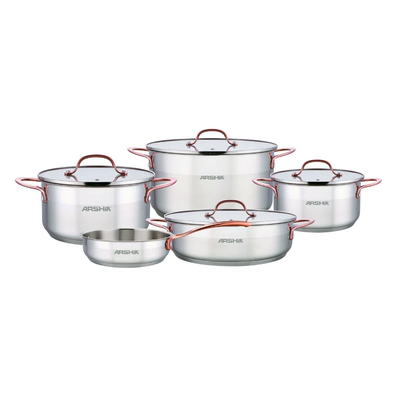 [SS064-3175] Arshia SS064-3175, 9-Piece Stainless Steel Cookware Set With Copper Handle