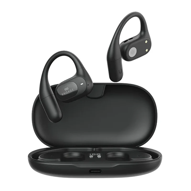 [EN-OE-HP-ENC] Engage Open-Ear Wireless Earbuds with Display Charging Case – Bluetooth 5.4, ENC Noise Cancelling, IPX5
