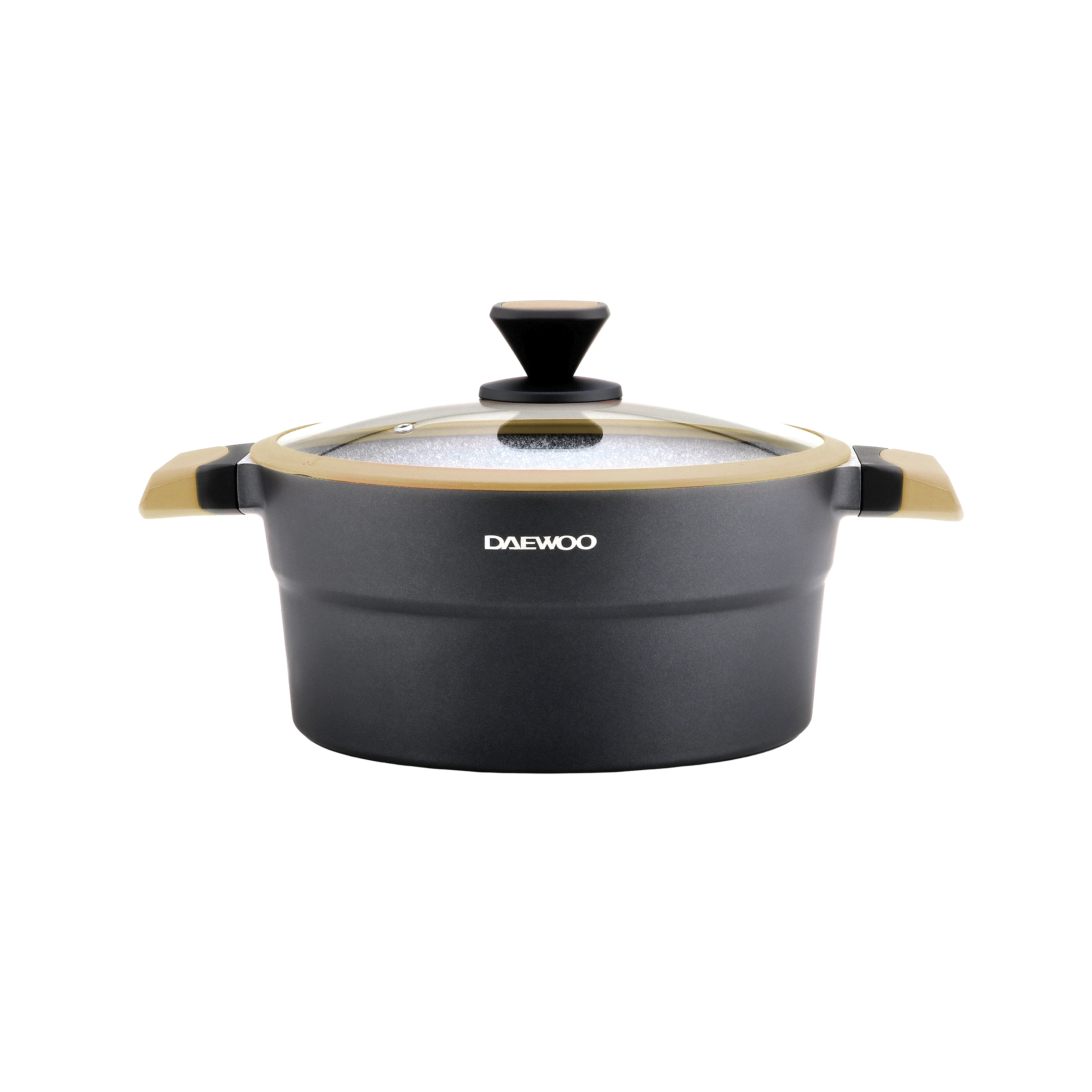[DCC2400 -Brown] Daewoo Granite Casserole Pot with Lid Black & Brown (32, 28, 24 cm) (24 cm)