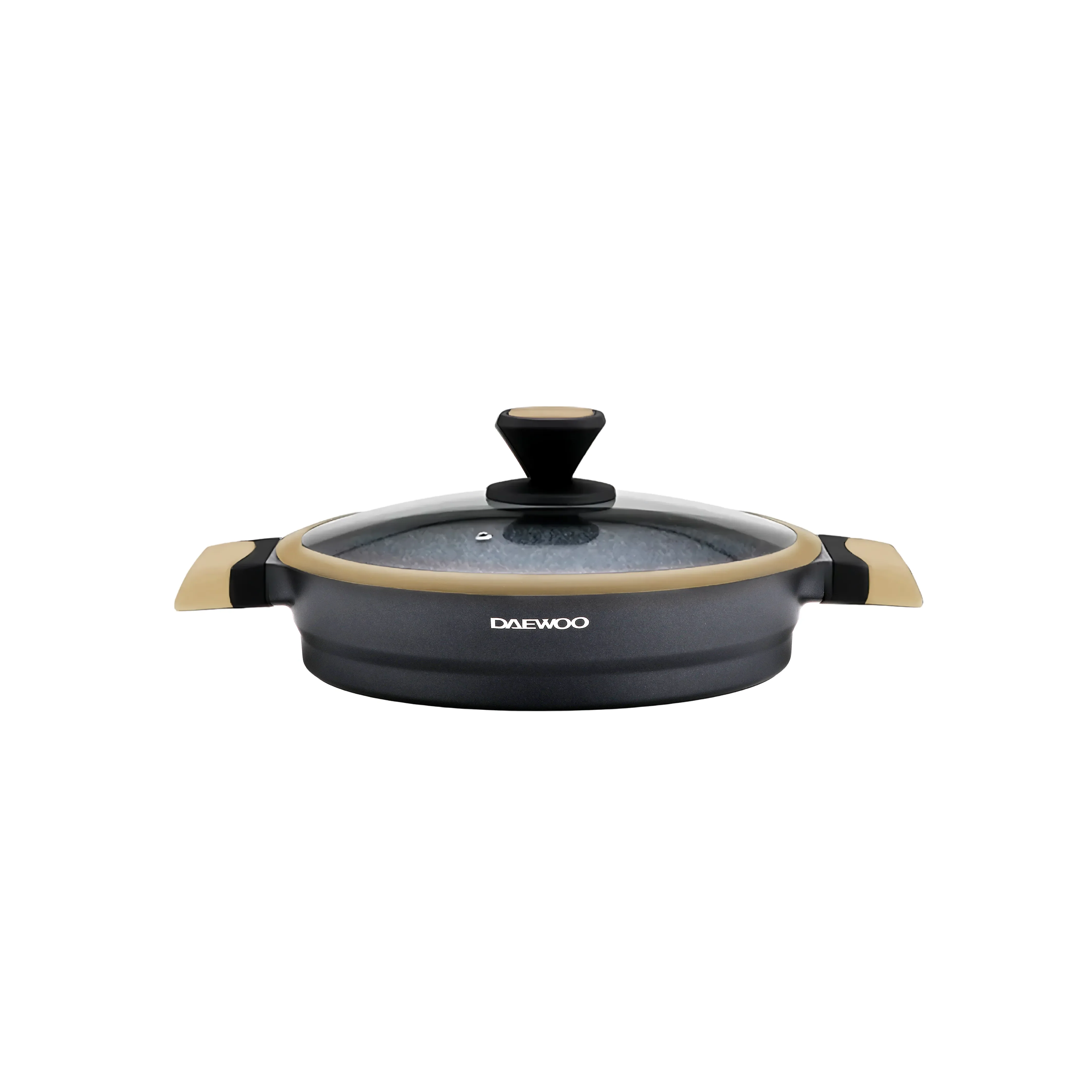 Daewoo 28 cm Shallow Granite Casserole with Lid - Black & Brown