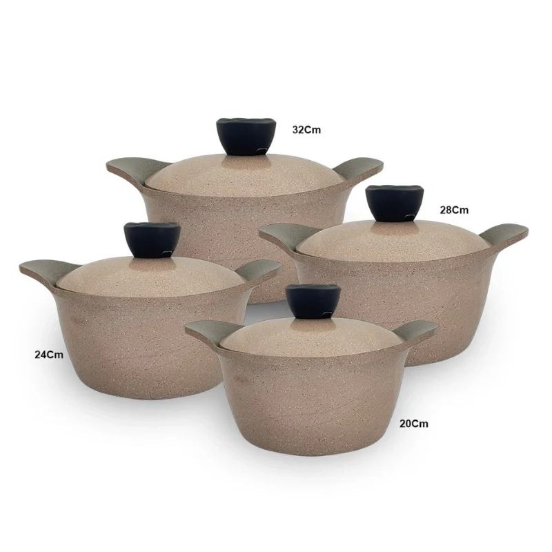 [GLA001] Core Granite Cookware Collection 8 Pcs Set 32+28+24+20cm (Pink)