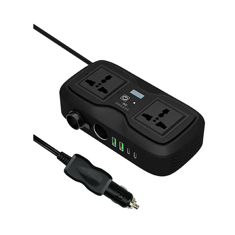 [EN-CINV2-200W] Engage, Portable Car Inverter with Dual AC Sockets and 4 Ports (200W)