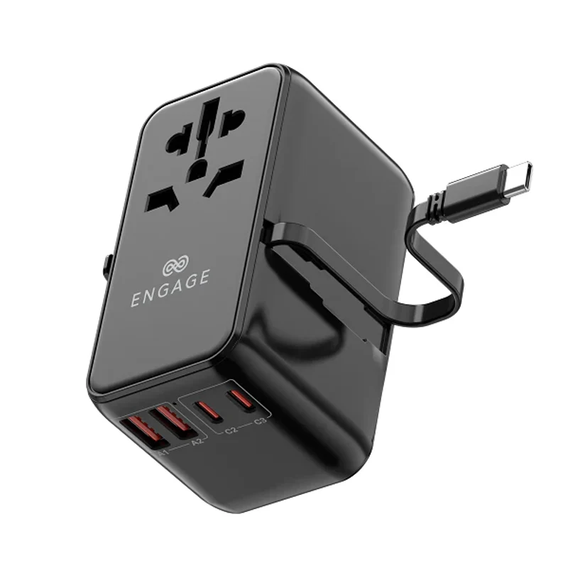[EN-UTA-65W] Engage, Universal Travel Adapter (65W, Dual USB-C/A Ports, With Type-C Cable)